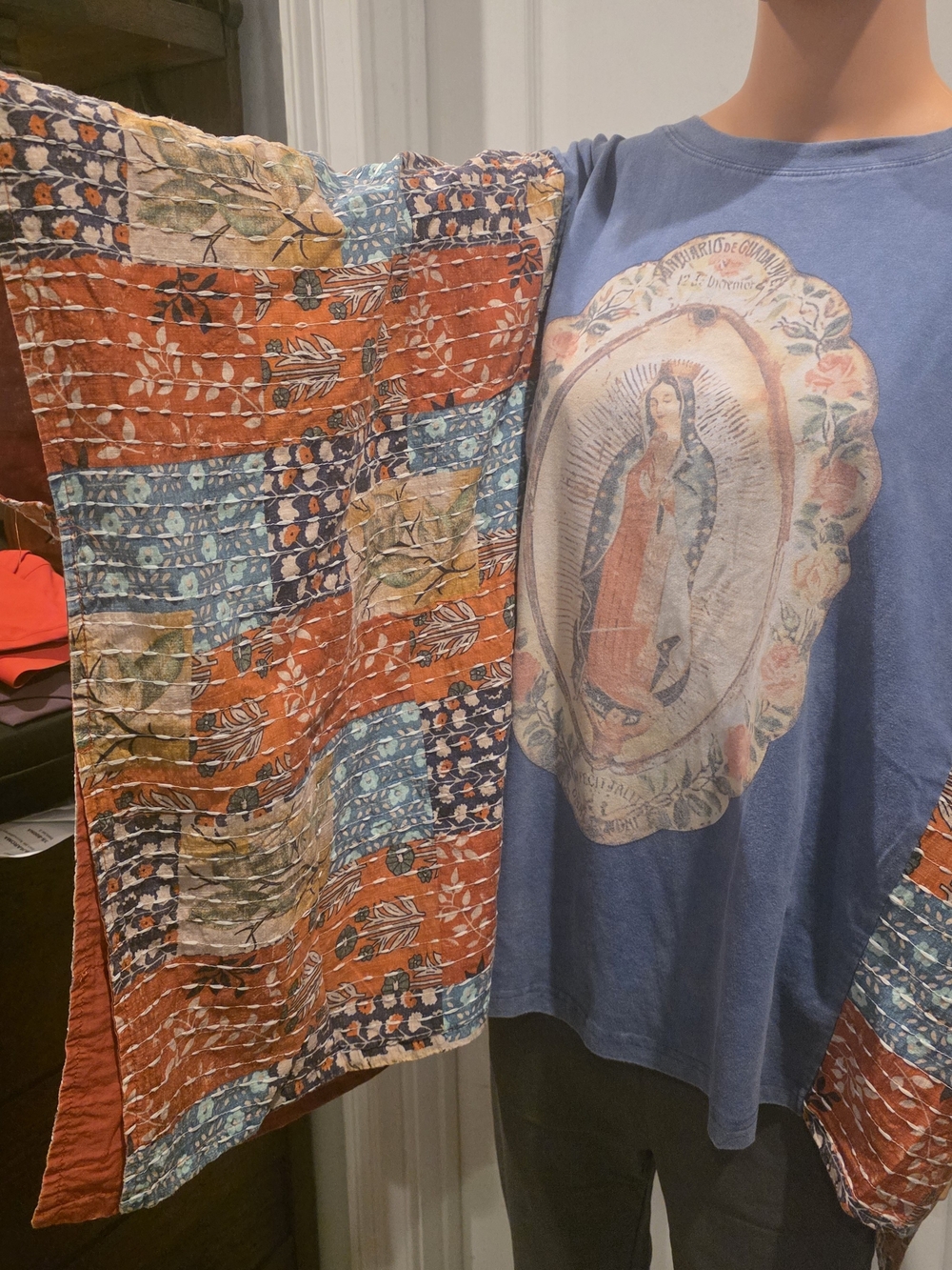 Blue Graphic Guadalupe Boho Sleeve Women’s Top. Size S/M. - Picture 2 of 4
